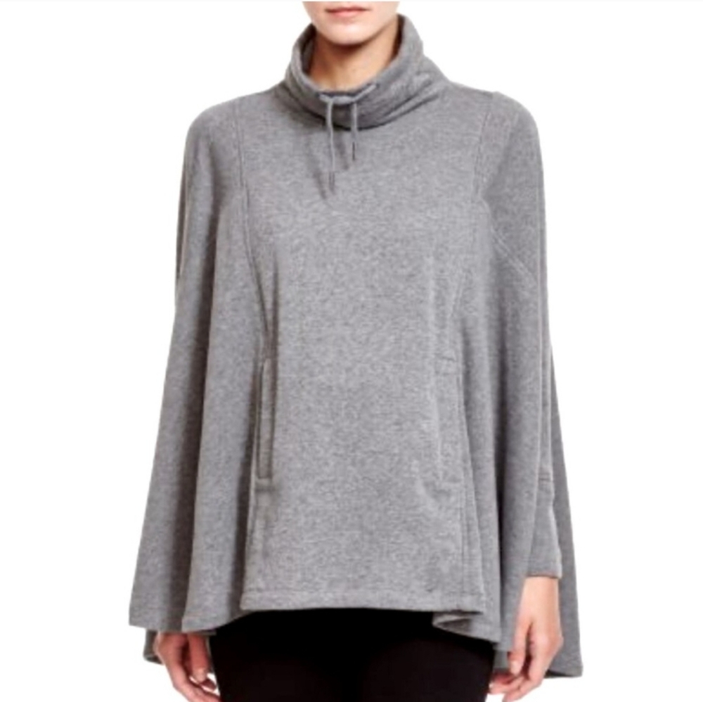 UGG Charlynne Grey Funnel Neck Fleece Lined Poncho Sweater